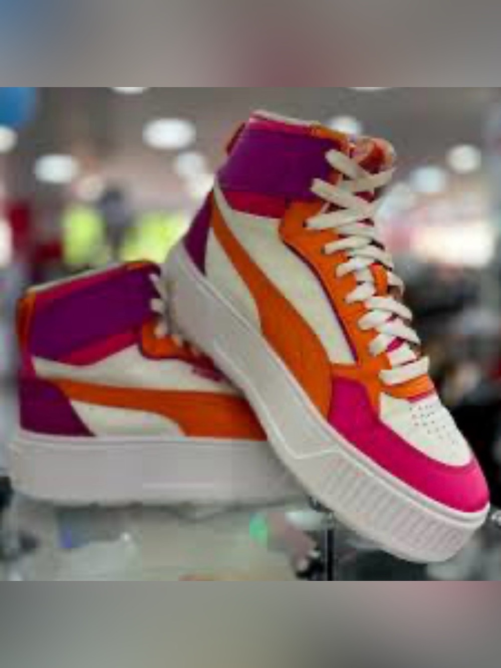 Puma Women’s High-Top Sneakers in White, Orange & Pink